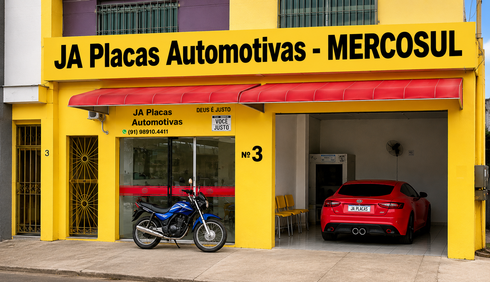 Fachada da JA Placas Automotivas em Belém-PA
